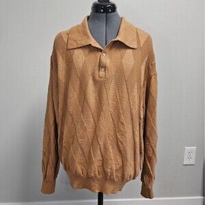 Harry Vardon Textured Collared Golf Sweater Men's XL Eclectic Grandpacore Tan